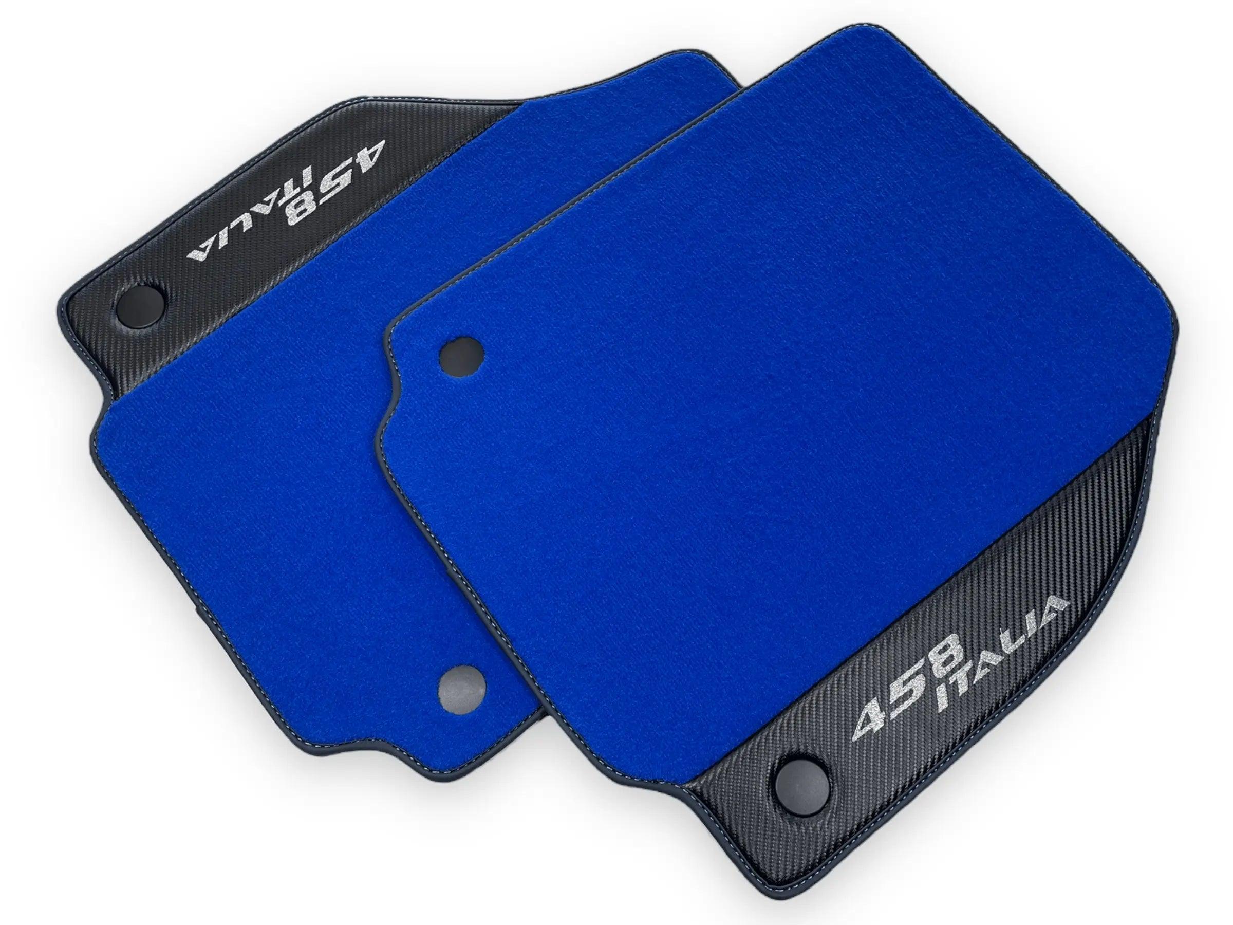 Blue Floor Mats For Ferrari 458 Italia 2009-2015 Carbon Fiber Leather - AutoWin