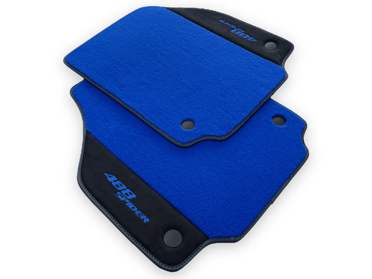 Blue Floor Mats For Ferrari 488 Spider 2015-2022 With Alcantara Leather - AutoWin