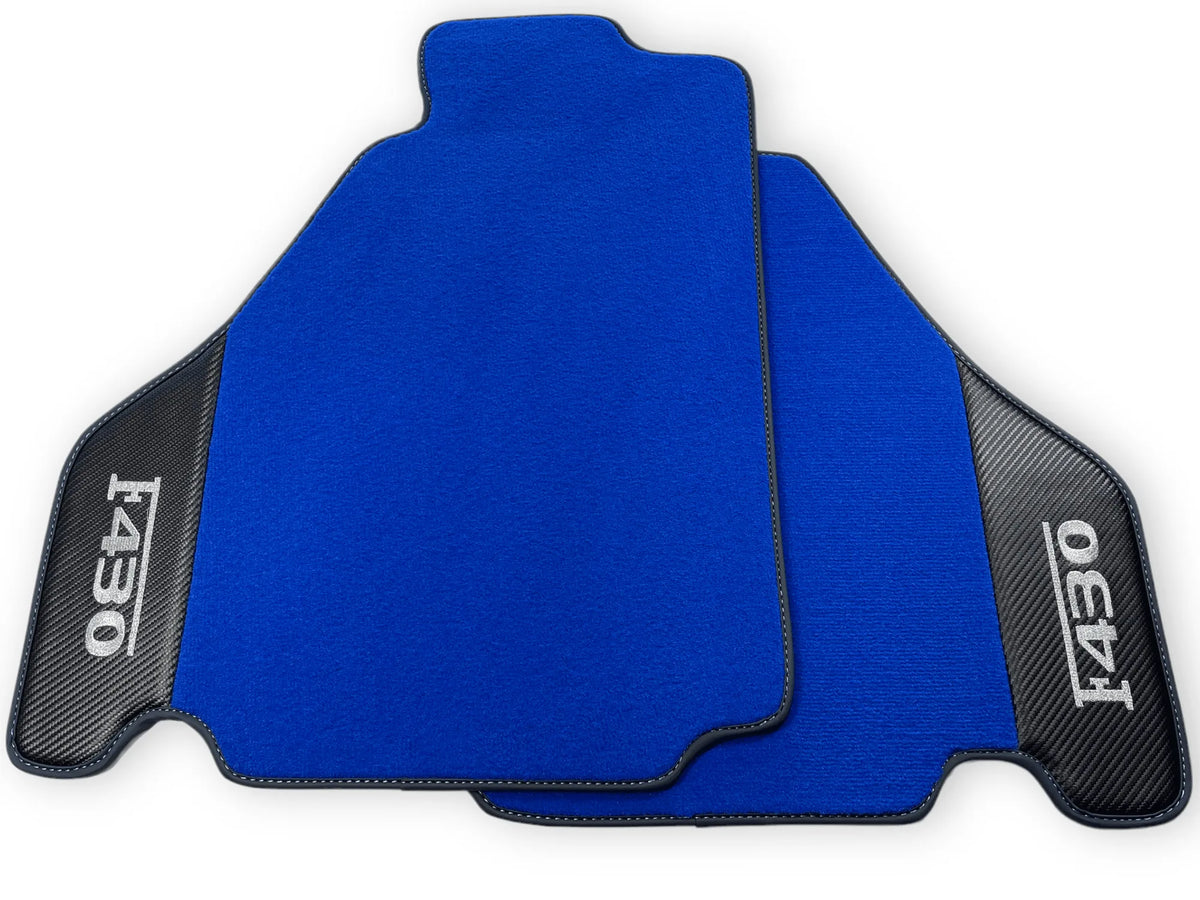 Blue Floor Mats For Ferrari F430 2004-2009 With Carbon Fiber Leather - AutoWin