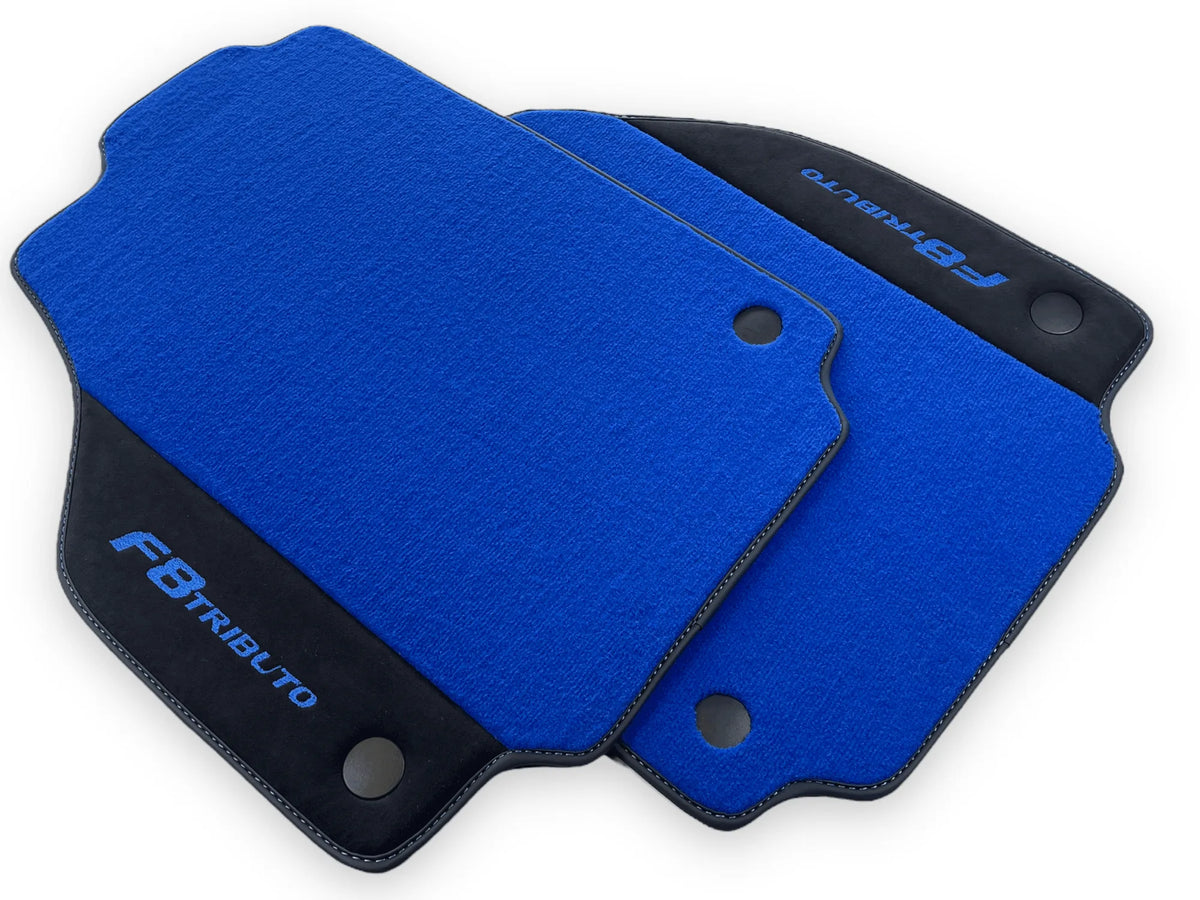 Blue Floor Mats For Ferrari F8 Tributo 2019-2022 With Alcantara Leather - AutoWin