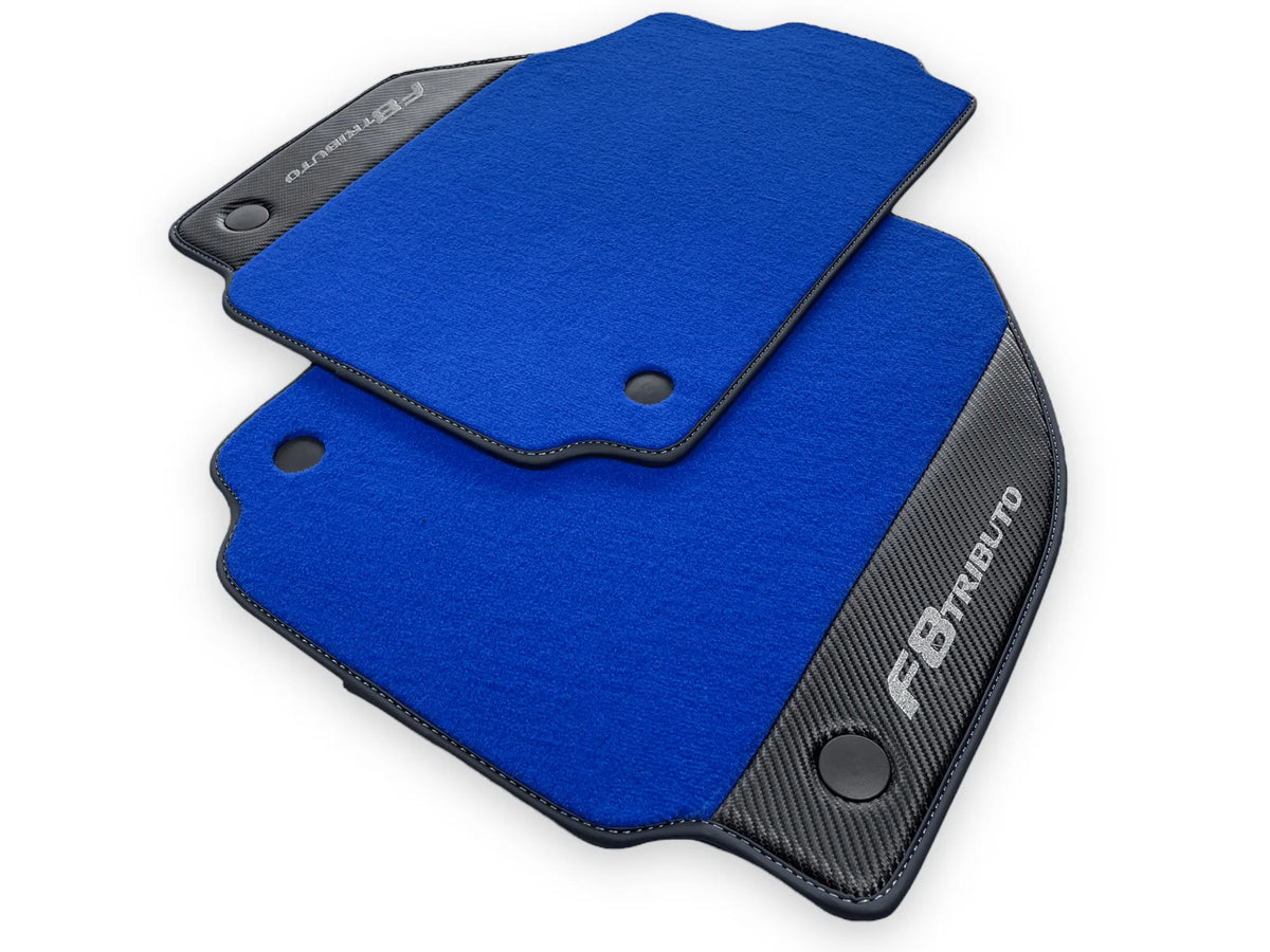 Blue Floor Mats For Ferrari F8 Tributo 2019-2022 With Carbon Leather - AutoWin
