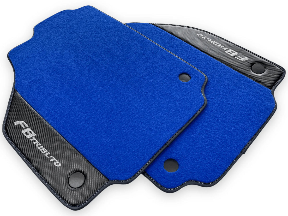 Blue Floor Mats For Ferrari F8 Tributo 2019-2022 With Carbon Leather - AutoWin