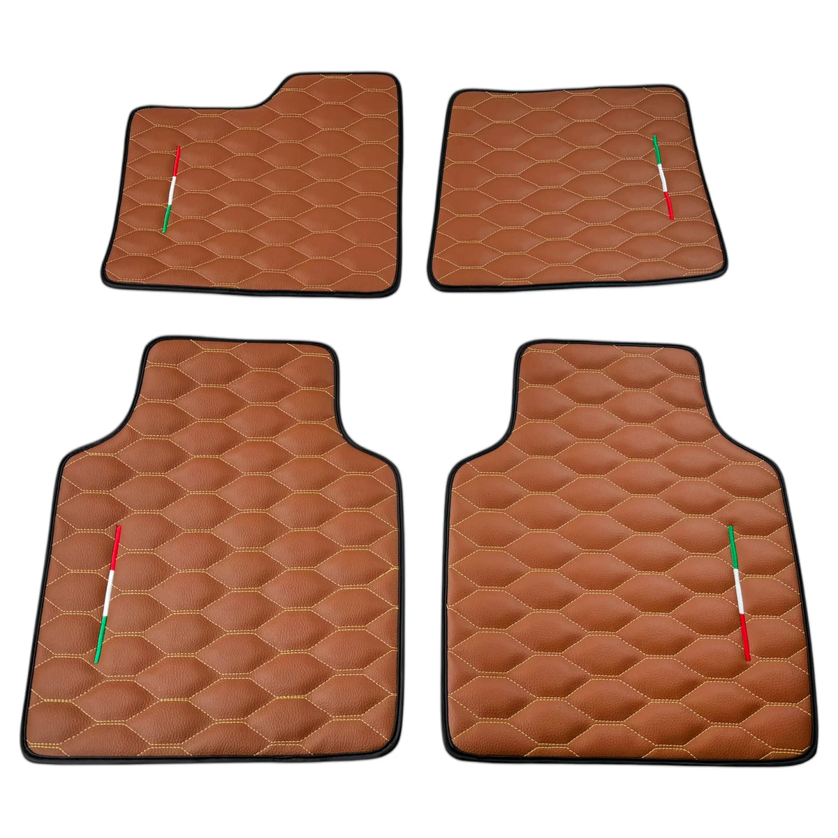 Brown Leather Viper Hex Pattern Floor Mats for Ferrari Purosangue (2023-2027) with Italian Flag