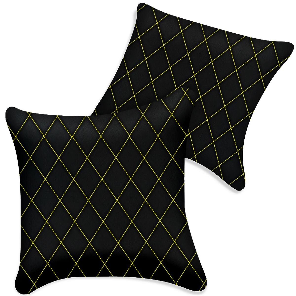 Customizable Black Leather Pillows Set of 2 for All Vehicles | Single Diamond Pattern