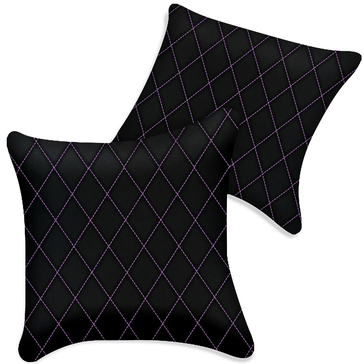 Customizable Black Leather Pillows Set of 2 for All Vehicles | Single Diamond Pattern