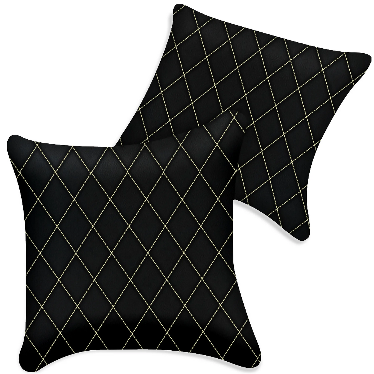 Customizable Black Leather Pillows Set of 2 for All Vehicles | Single Diamond Pattern