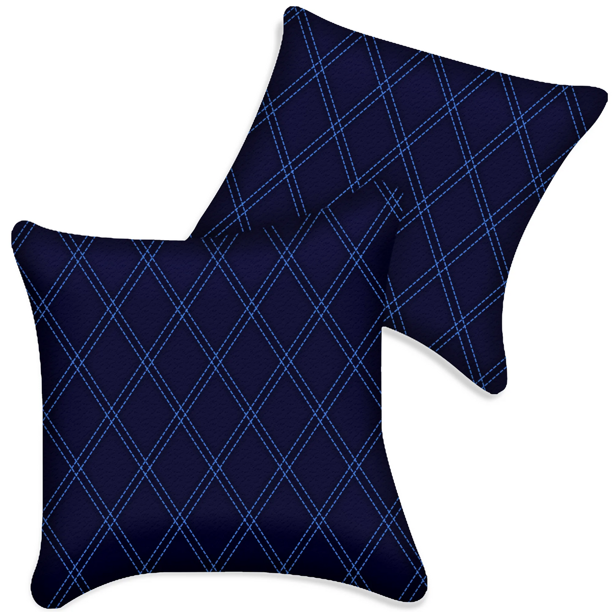 Customizable Dark Blue Leather Pillows Set of 2 for All Vehicles | Double Diamond Pattern