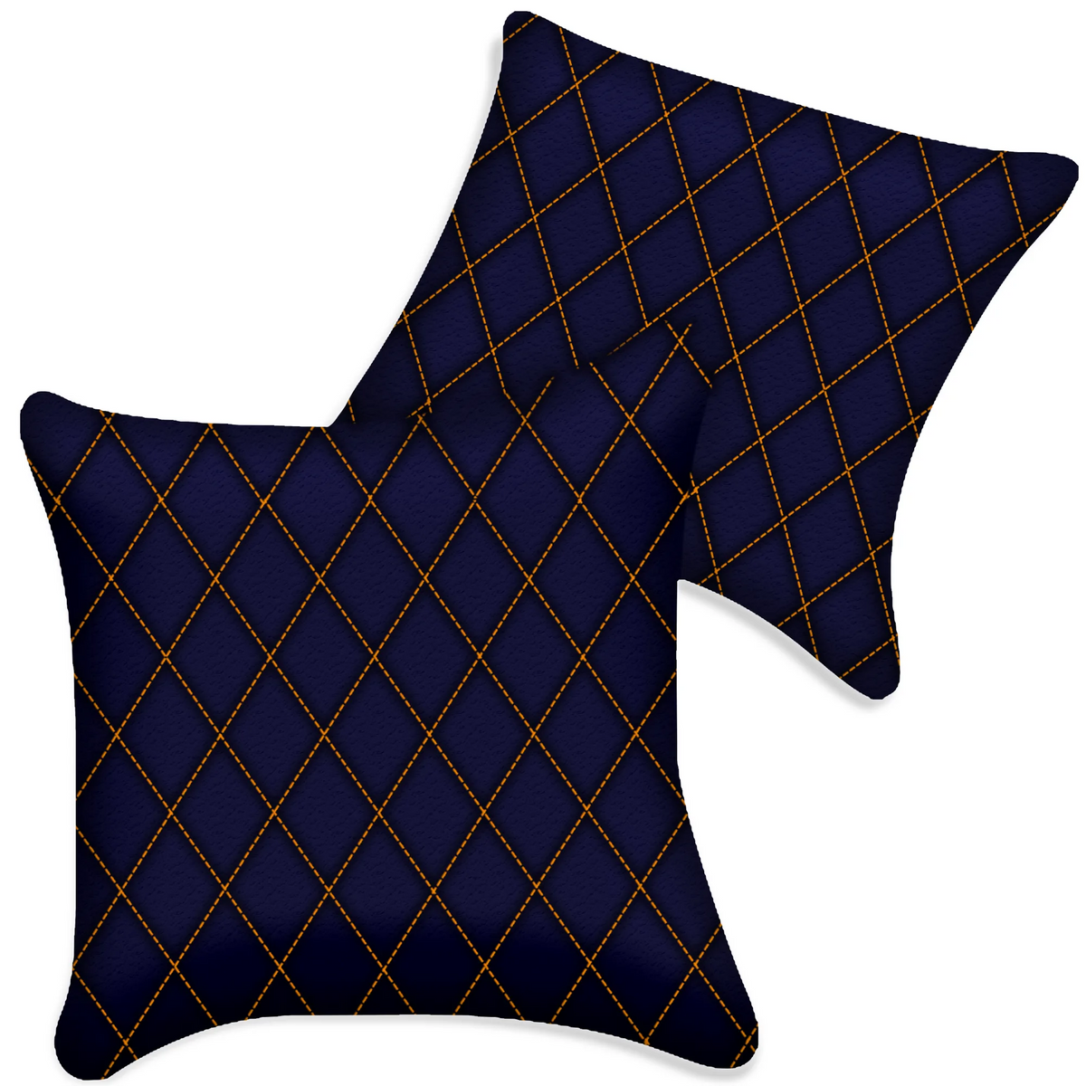 Customizable Dark Blue Leather Pillows Set of 2 for All Vehicles | Single Diamond Pattern