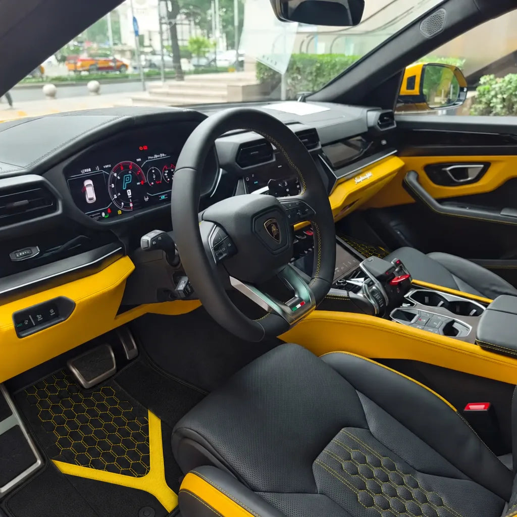 Customizable Leather Floor Mats with AW26 Pattern for Lamborghini Urus (2018-2027) inside the vehicle