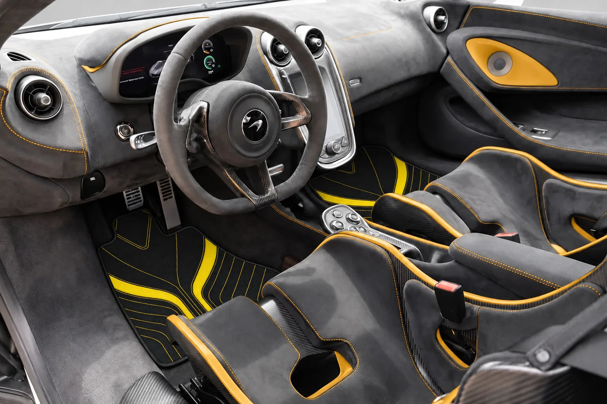 Customizable Leather Floor Mats with AW32 Pattern for McLaren 600LT (2018-2020) inside the vehicle