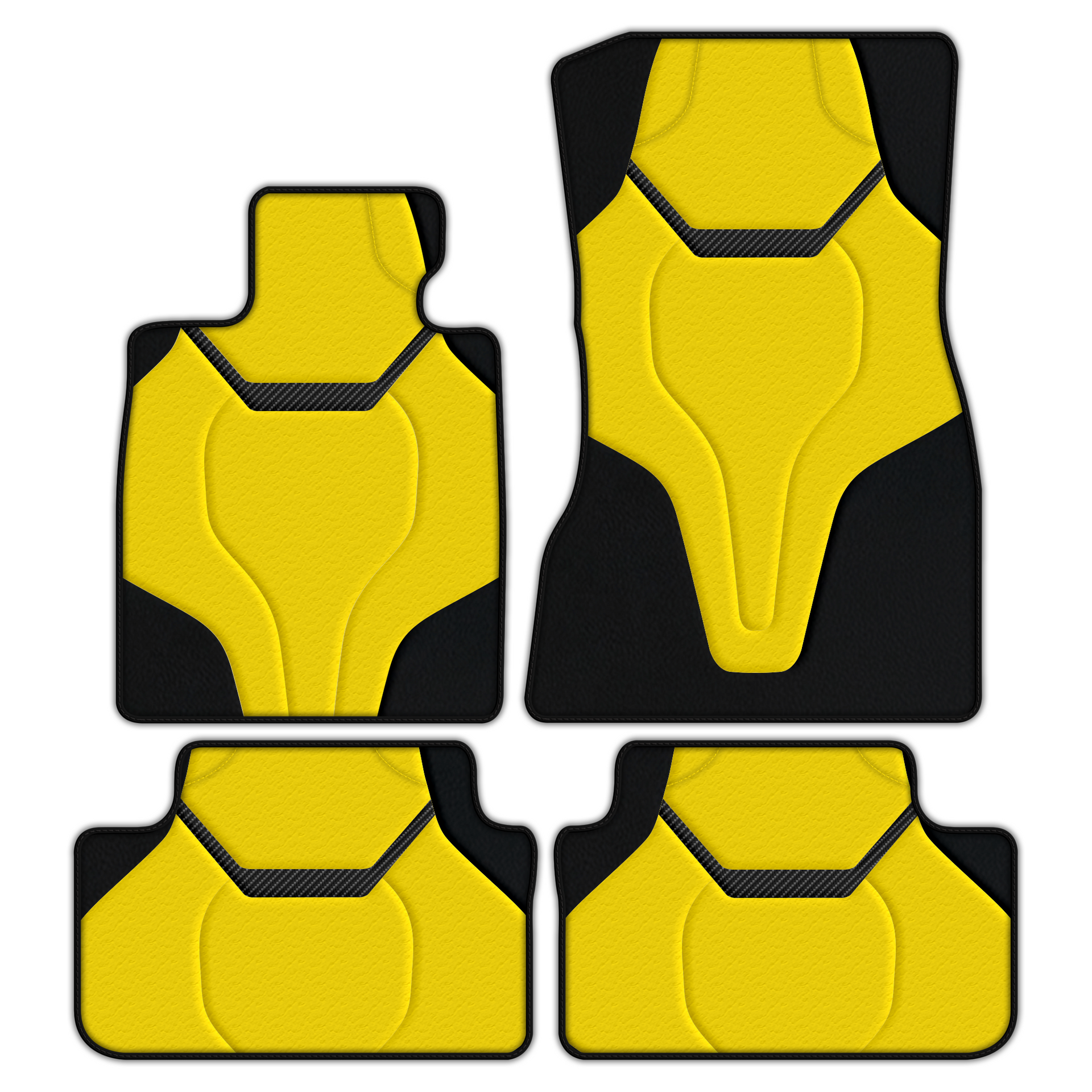 Customizable Leather Floor Mats with AW43 Pattern installed in BMW M3 E90 (2007-2013) sedan, showcasing luxury and style.