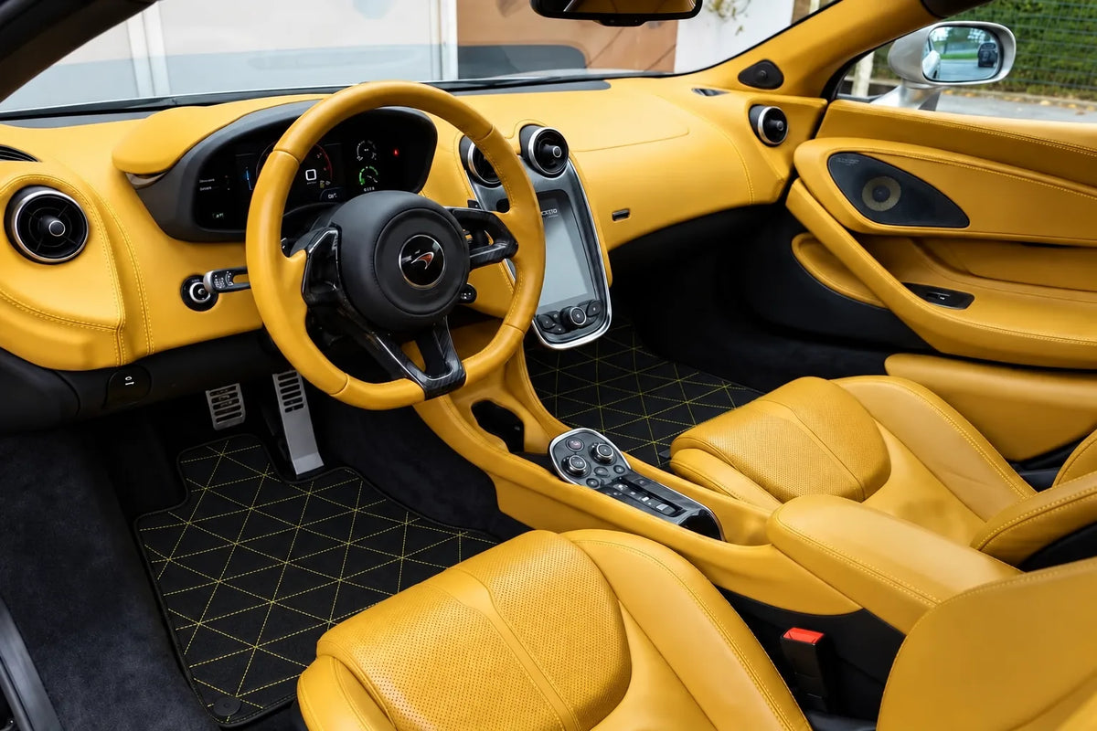 Customizable Leather Floor Mats with Triangle Pattern for McLaren 570S (2015-2021) inside the vehicle