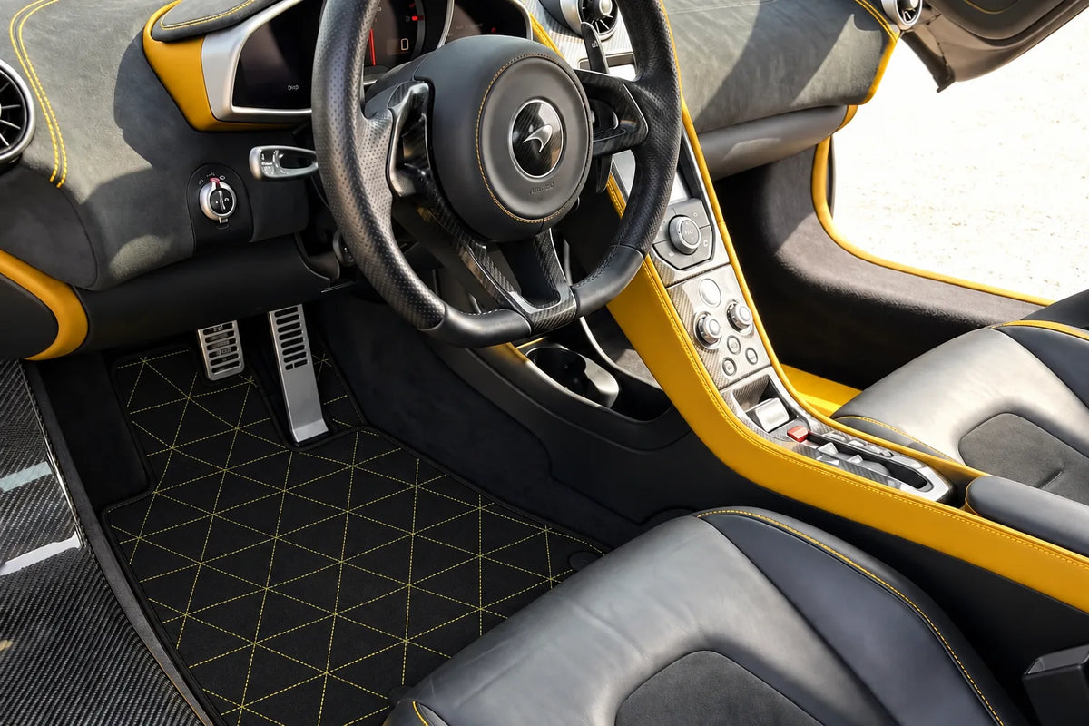 Customizable Leather Floor Mats with Triangle Pattern for McLaren 650S (2015-2018) inside the vehicle