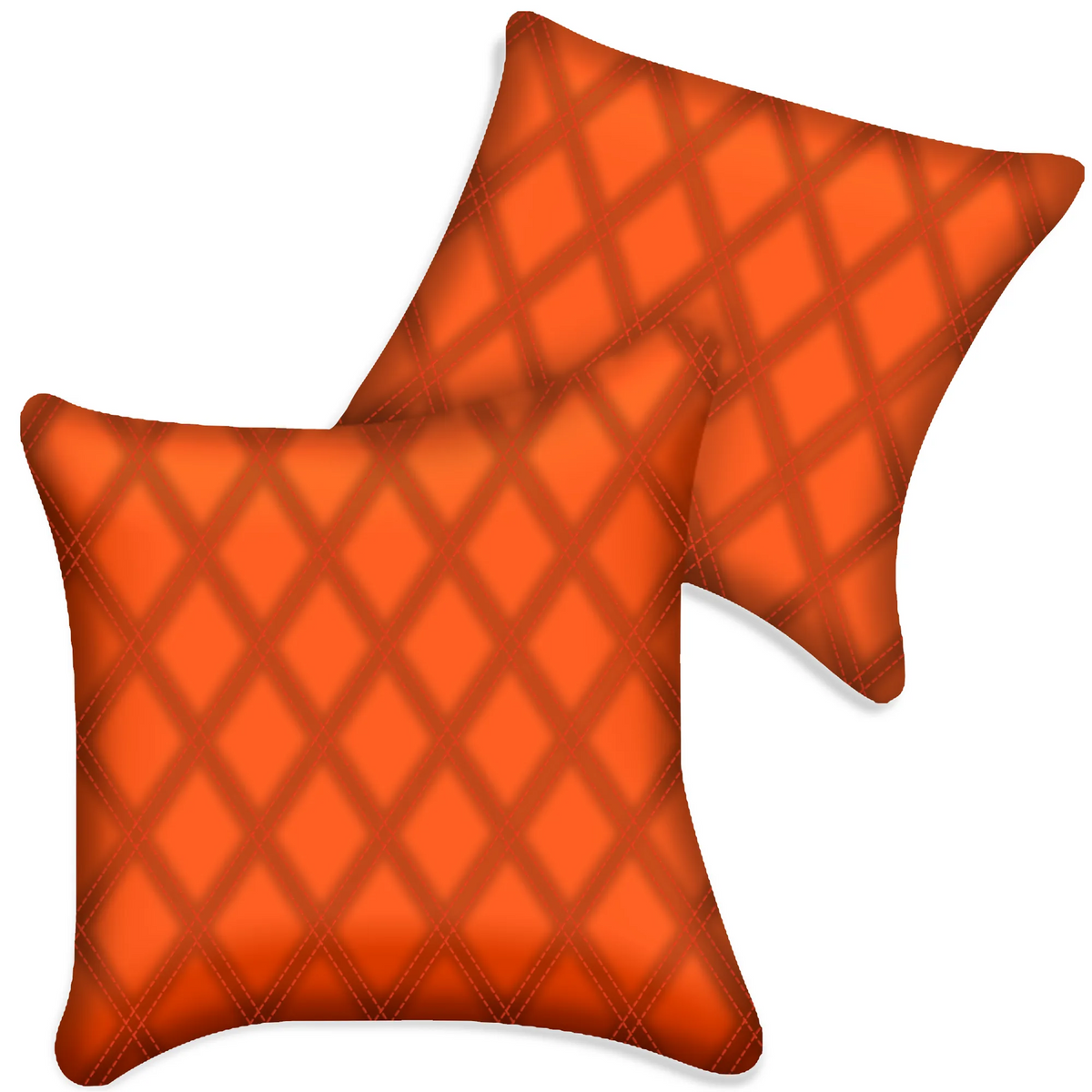 Customizable Orange Leather Pillows Set of 2 for All Vehicles | Double Diamond Pattern