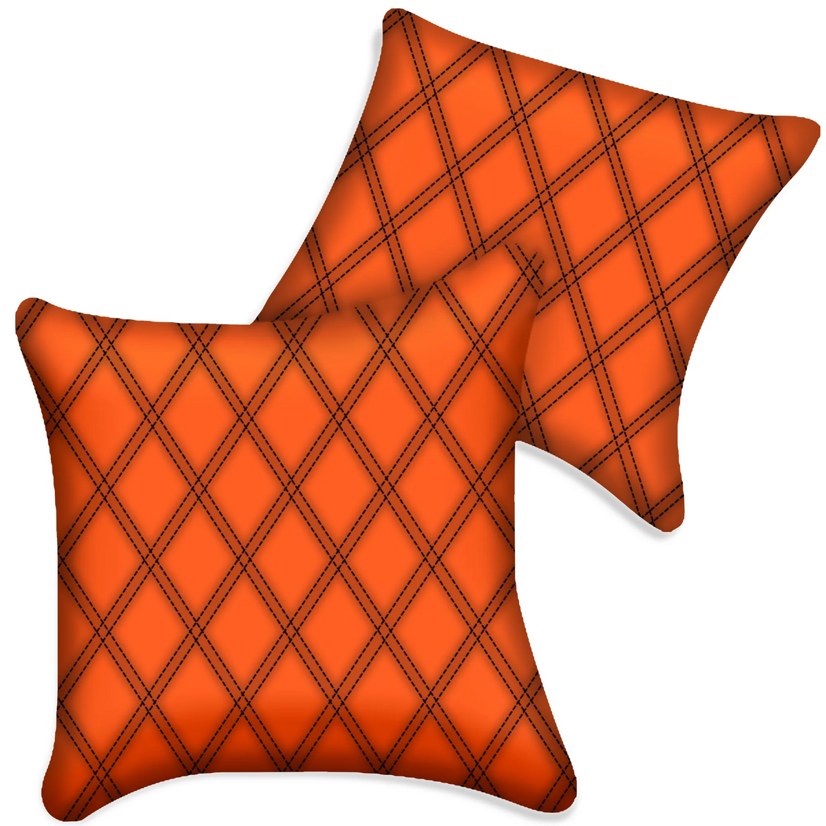 Customizable Orange Leather Pillows Set of 2 for All Vehicles | Double Diamond Pattern
