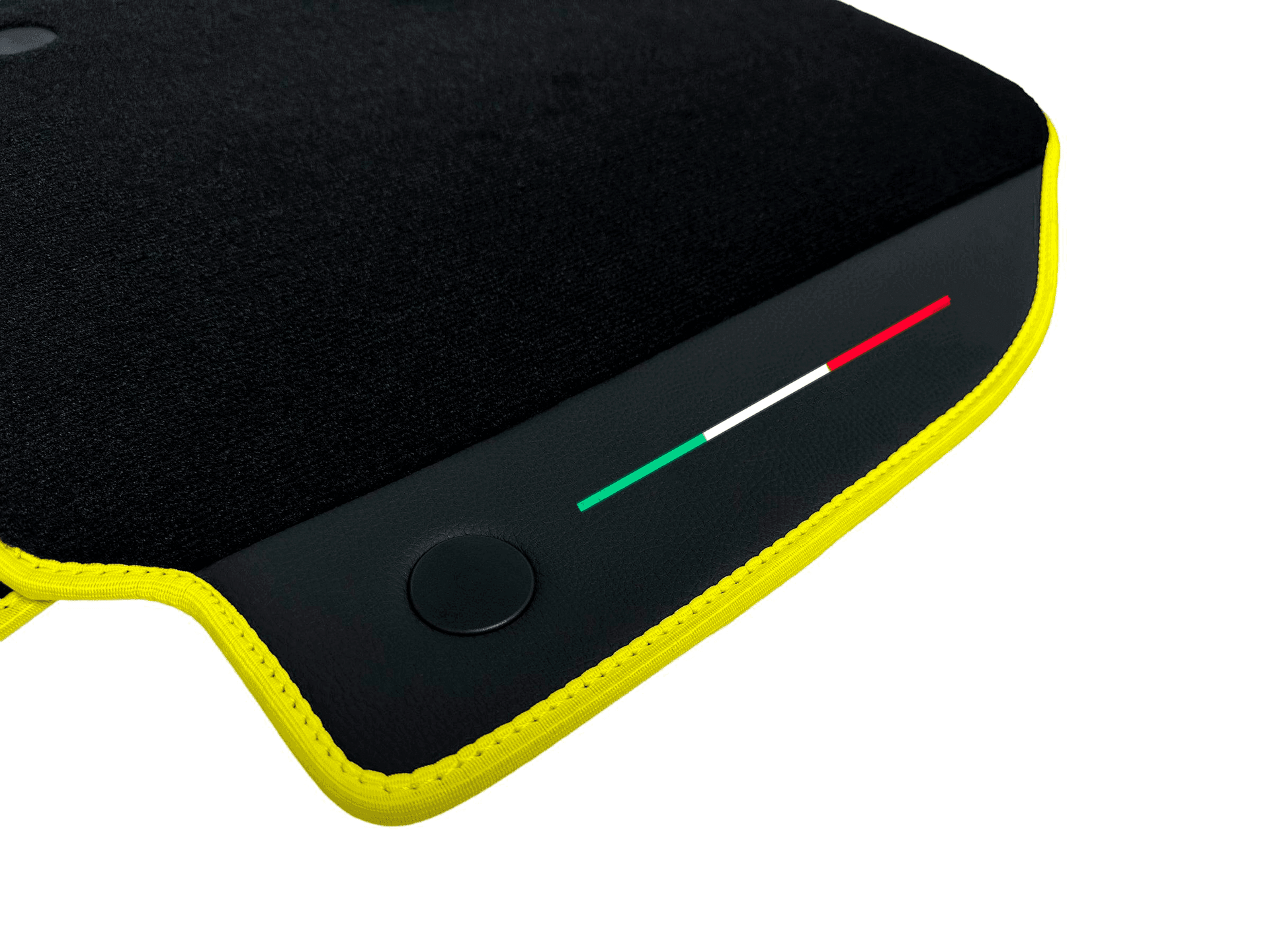 Floor Mats For Ferrari 488 Pista Spider (2019-2021) Leather and Yellow Trim - Italian Flag - AutoWin