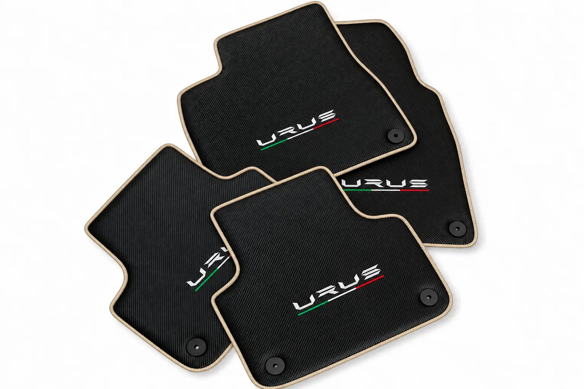 Floor Mats For Lamborghini Urus Made From Carbon Fiber Leather Beige trim