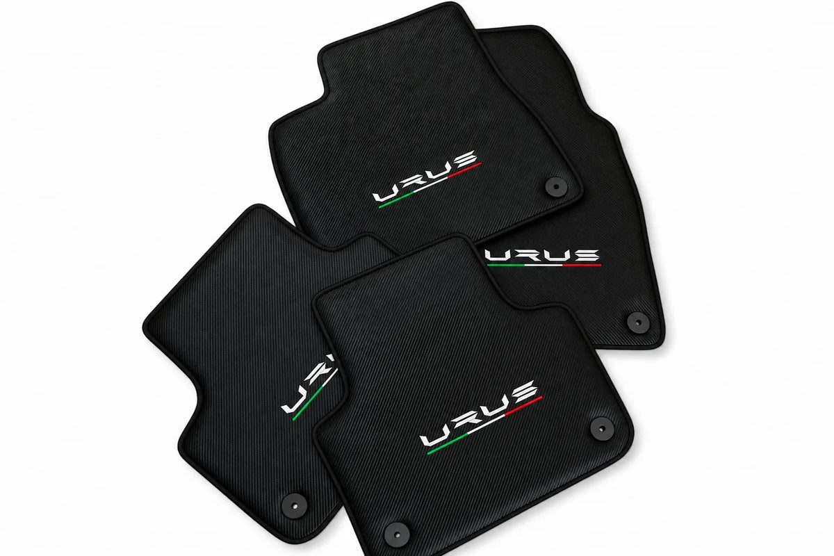 Floor Mats For Lamborghini Urus Made From Carbon Fiber Leather Black trim