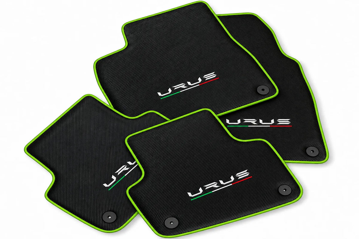 Floor Mats For Lamborghini Urus Made From Carbon Fiber Leather Green trim