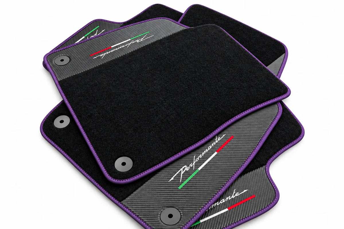 Floor Mats For Lamborghini Urus Performante With Carbon Leather Purple trim