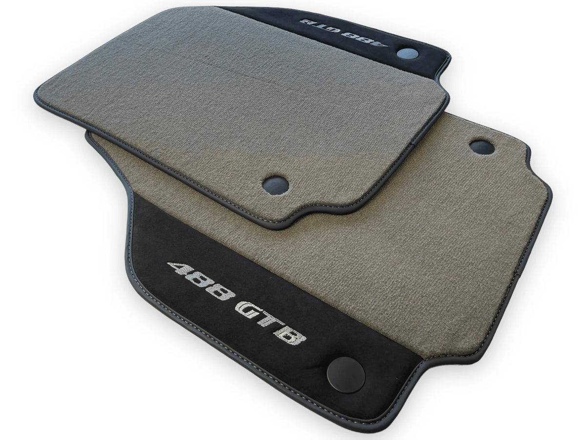 Gray Floor Mats For Ferrari 488 GTB 2015-2022 Carpets With Alcantara Leather - AutoWin