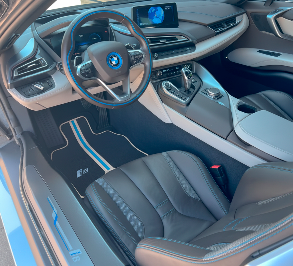Customizable Floor Mats from Carpet with Leather for BMW i8 - AutoWin