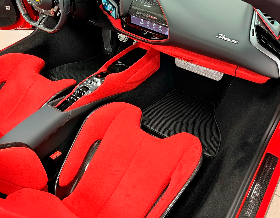 Black Floor Mats for Ferrari SF90 Stradale (2019-2024) with Red Alcantara Leather - AutoWin