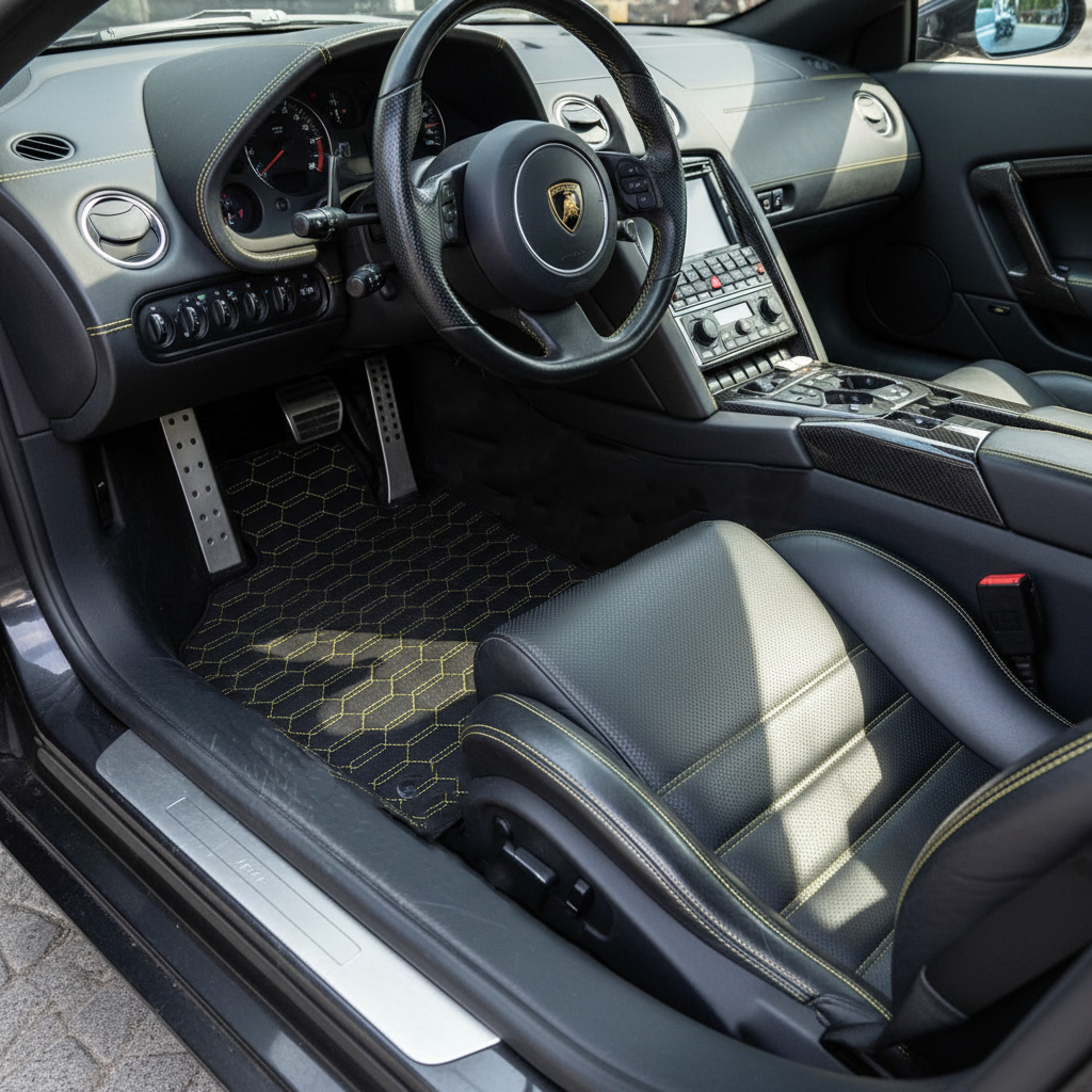 Customizable Floor Mats From Carpet With Leather for Lamborghini Murcielago (2001-2010) - AutoWin