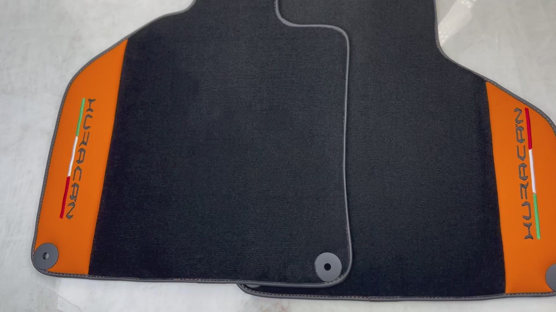 Black Floor Mats for Lamborghini Huracan With Orange (Arancia Leonis) Nappa Leather - AutoWin.EU