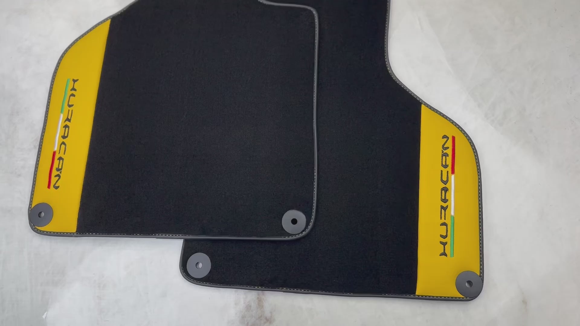 Black Floor Mats for Lamborghini Huracan With Yellow (Giallo Taurus) Nappa Leather - AutoWin.EU