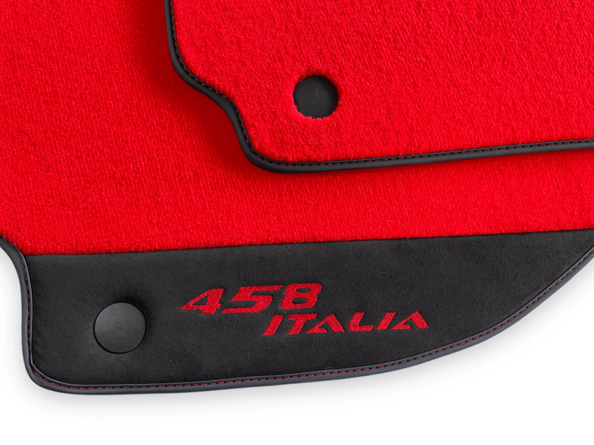 Red Floor Mats For Ferrari 458 Italia 2009-2015 Black Alcantara Leather - AutoWin