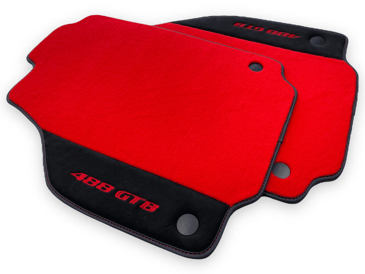 Red Floor Mats For Ferrari 488 GTB 2015-2022 Carpets With Alcantara Leather - AutoWin
