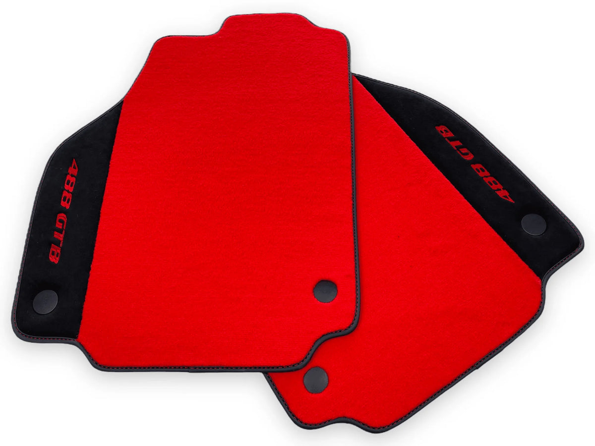 Red Floor Mats For Ferrari 488 GTB 2015-2022 Carpets With Alcantara Leather - AutoWin