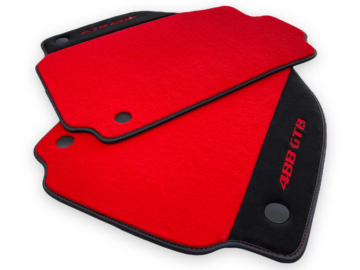 Red Floor Mats For Ferrari 488 GTB 2015-2022 Carpets With Alcantara Leather - AutoWin