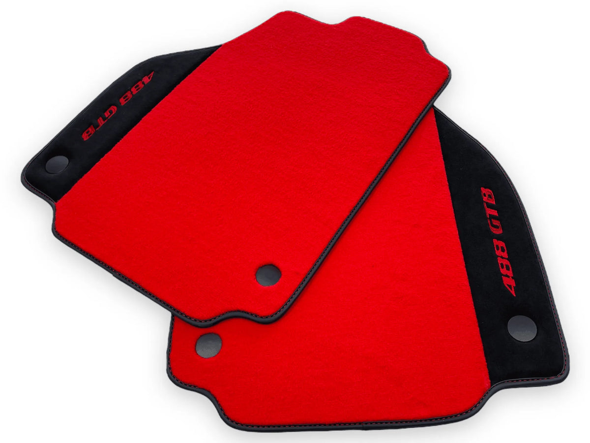 Red Floor Mats For Ferrari 488 GTB 2015-2022 Carpets With Alcantara Leather - AutoWin
