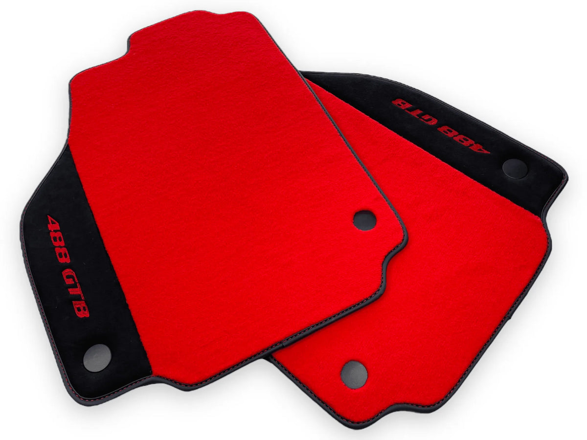 Red Floor Mats For Ferrari 488 GTB 2015-2022 Carpets With Alcantara Leather - AutoWin