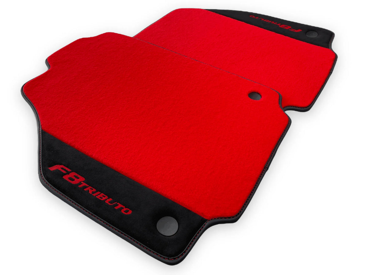 Red Floor Mats For Ferrari F8 Tributo 2019-2022 With Alcantara Leather - AutoWin