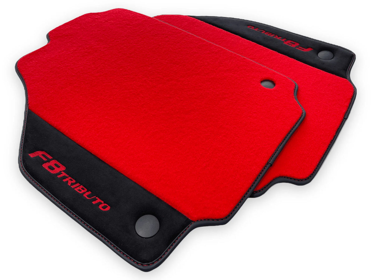Red Floor Mats For Ferrari F8 Tributo 2019-2022 With Alcantara Leather - AutoWin