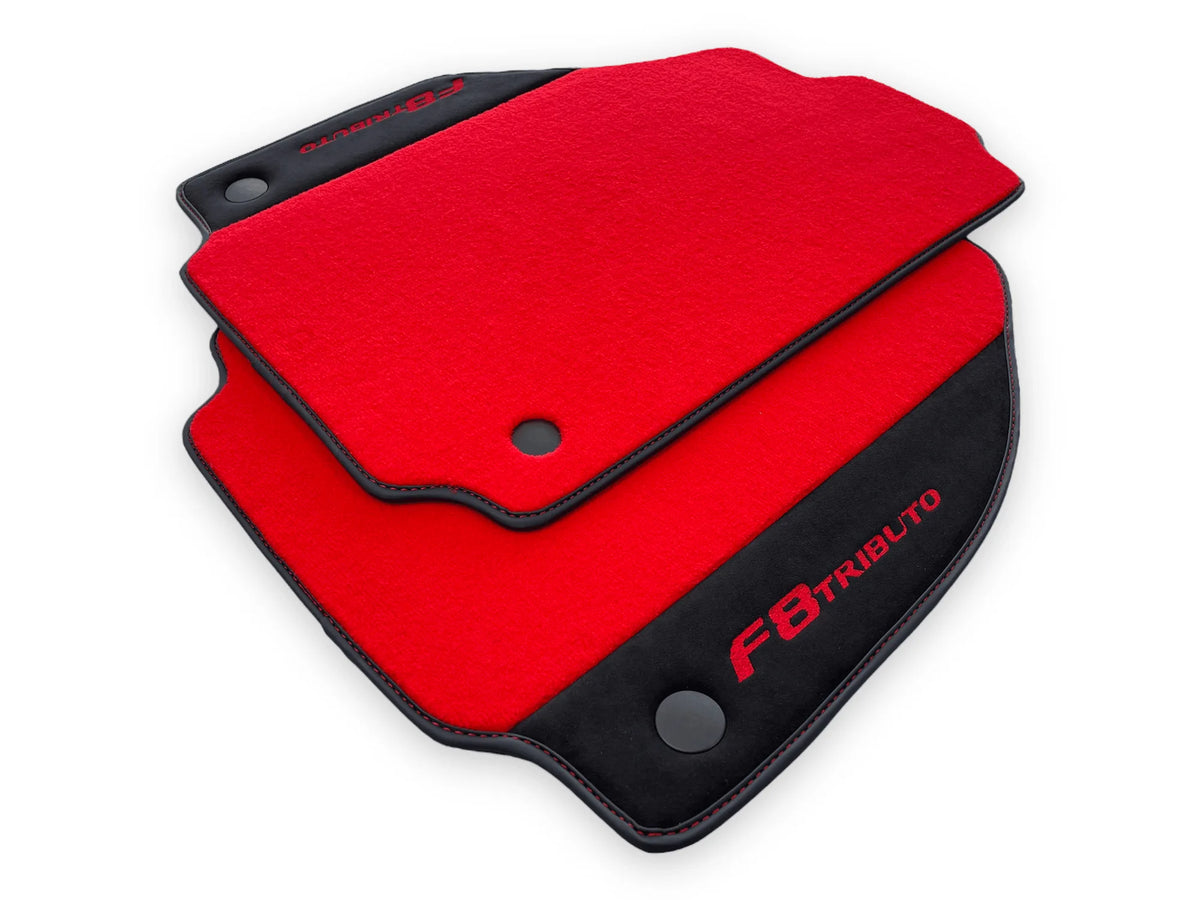 Red Floor Mats For Ferrari F8 Tributo 2019-2022 With Alcantara Leather - AutoWin
