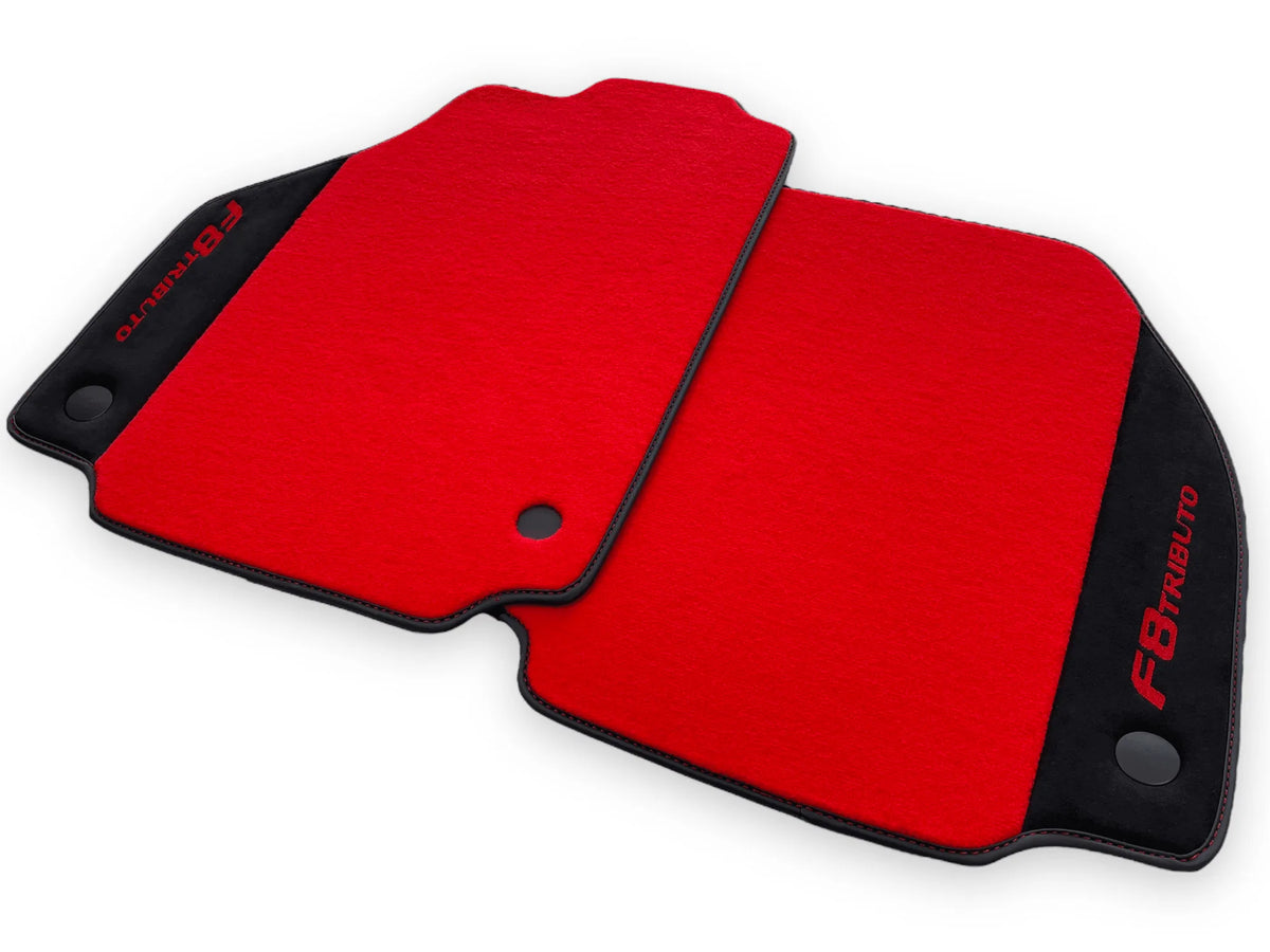 Red Floor Mats For Ferrari F8 Tributo 2019-2022 With Alcantara Leather - AutoWin