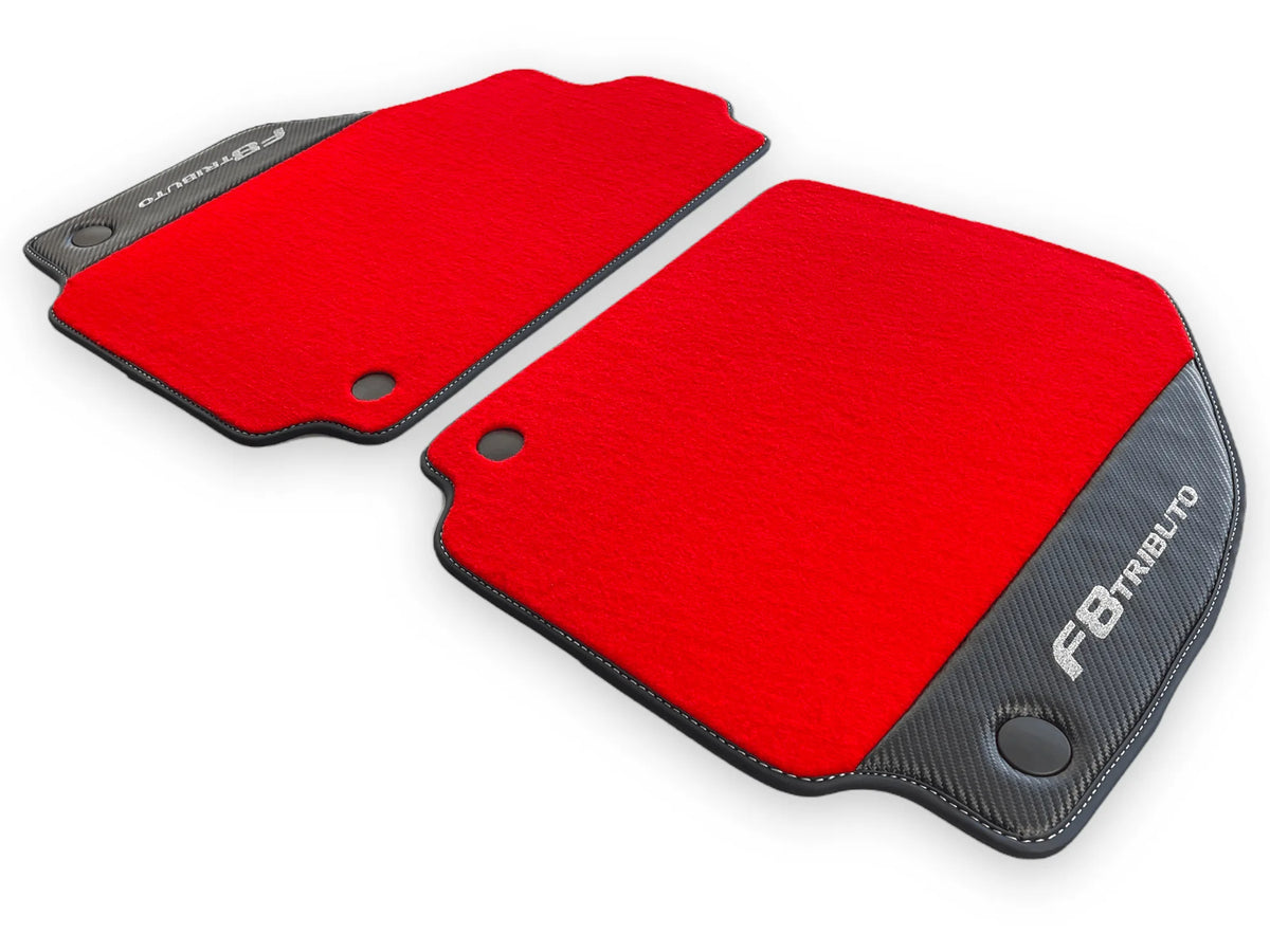 Red Floor Mats For Ferrari F8 Tributo 2019-2022 With Carbon Leather - AutoWin