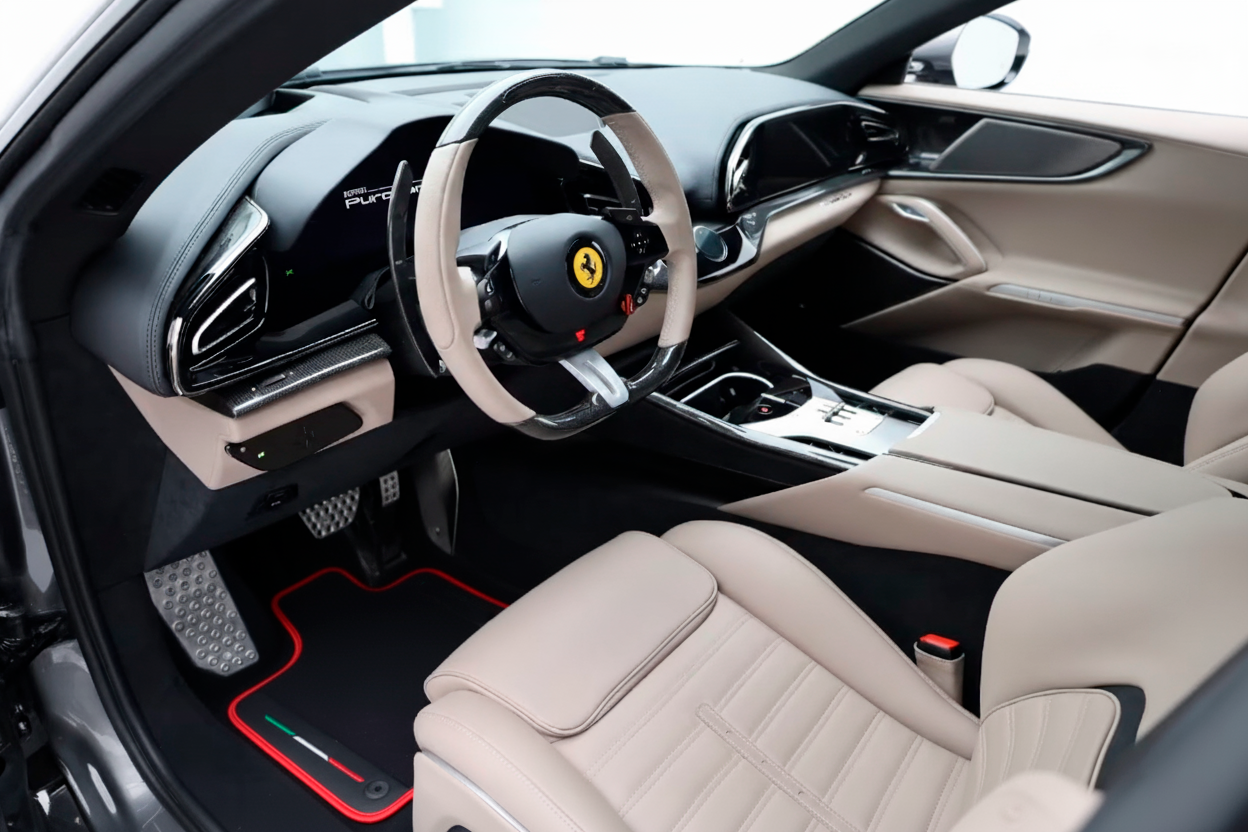 Customizable Floor Mats From Carpet With Leather for Ferrari Purosangue (2023-2024) - AutoWin