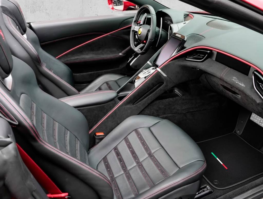 Customizable Leather Floor Mats with Square's Pattern for Ferrari Roma (2021–2024) - AutoWin