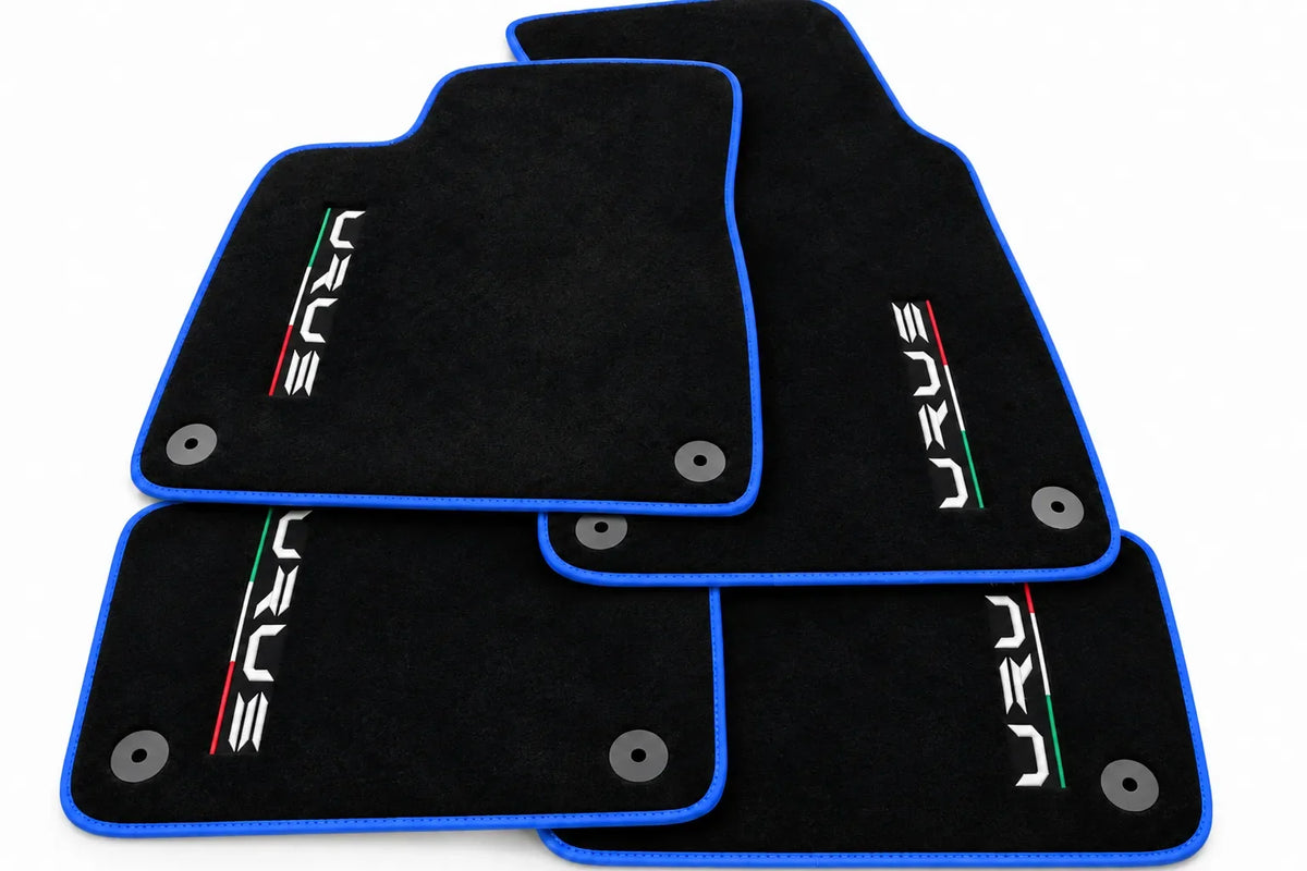 Floor Mats For Lamborghini Urus Black Tailored With Orange Rounds Carpets - Blue trim