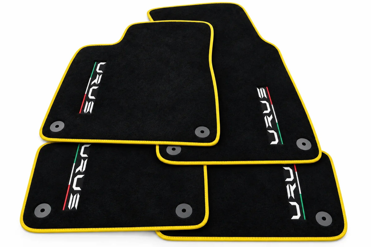 Floor Mats For Lamborghini Urus Black Tailored With Orange Rounds Carpets - Yellow trim