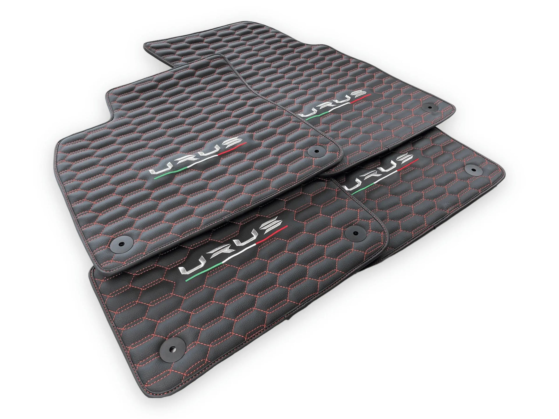 Floor Mats For Lamborghini Urus Leather Red Stitching - AutoWin