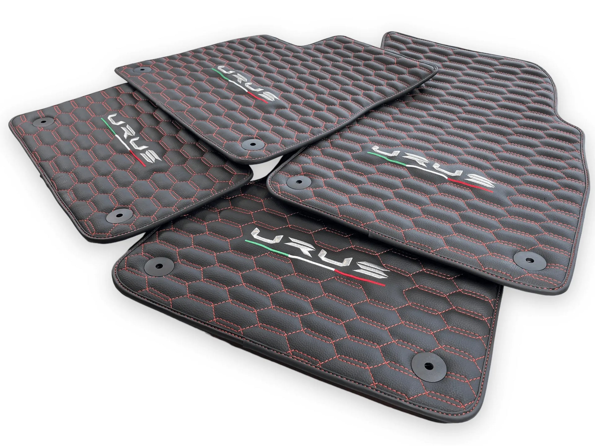 Floor Mats For Lamborghini Urus Leather Red Stitching - AutoWin