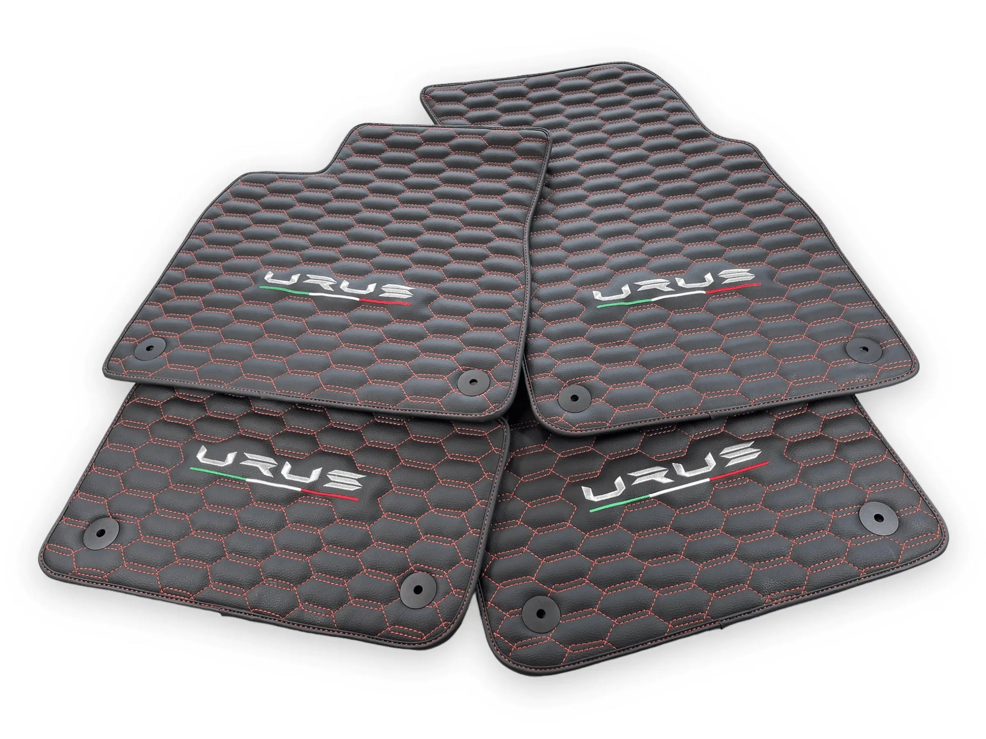 Floor Mats For Lamborghini Urus Leather Red Stitching - AutoWin