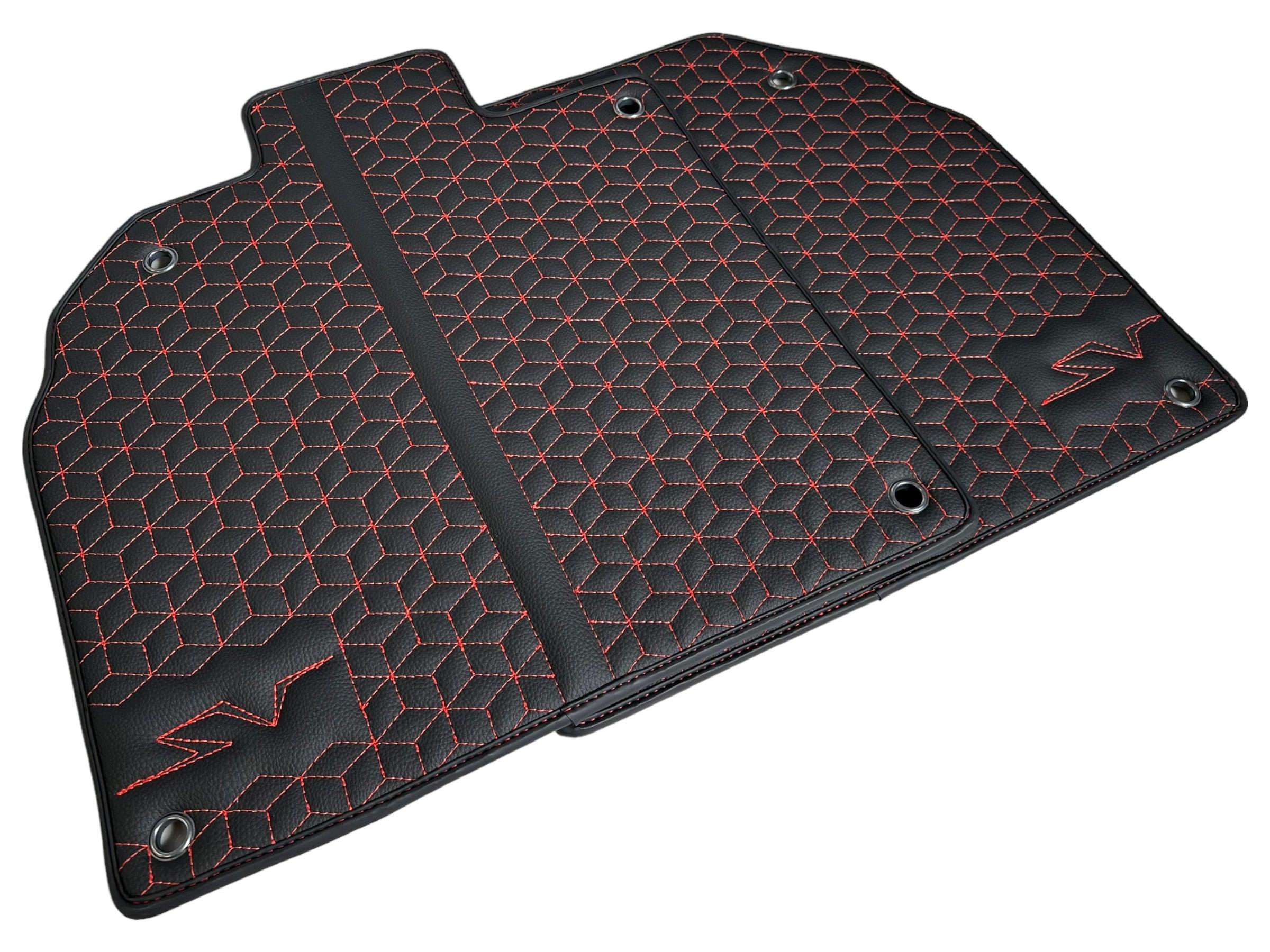 Leather Floor Mats for Lamborghini Aventador SV | Red Stitching - AutoWin