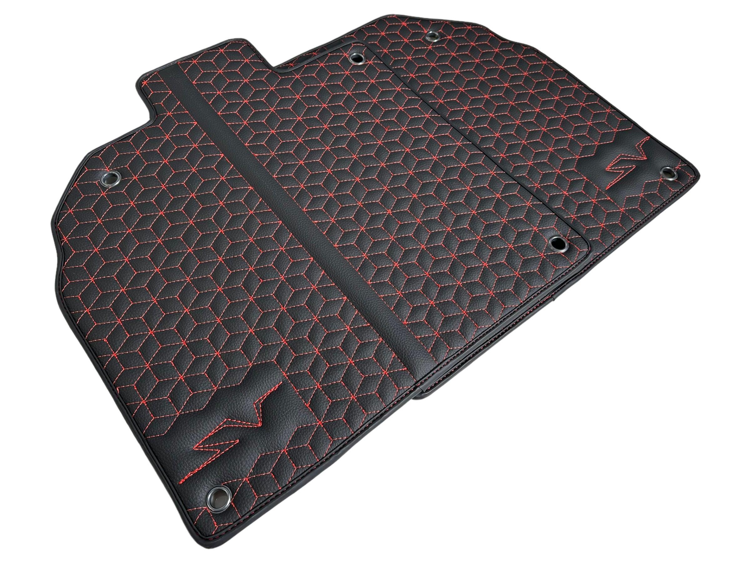 Leather Floor Mats for Lamborghini Aventador SV | Red Stitching - AutoWin
